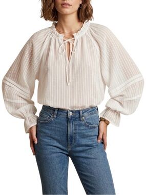 Miou Muse Sheer Blouse Size Large White